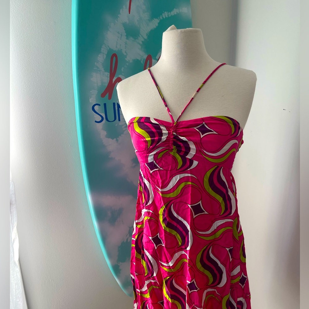Zara - Pink & Green swirl print halter dress